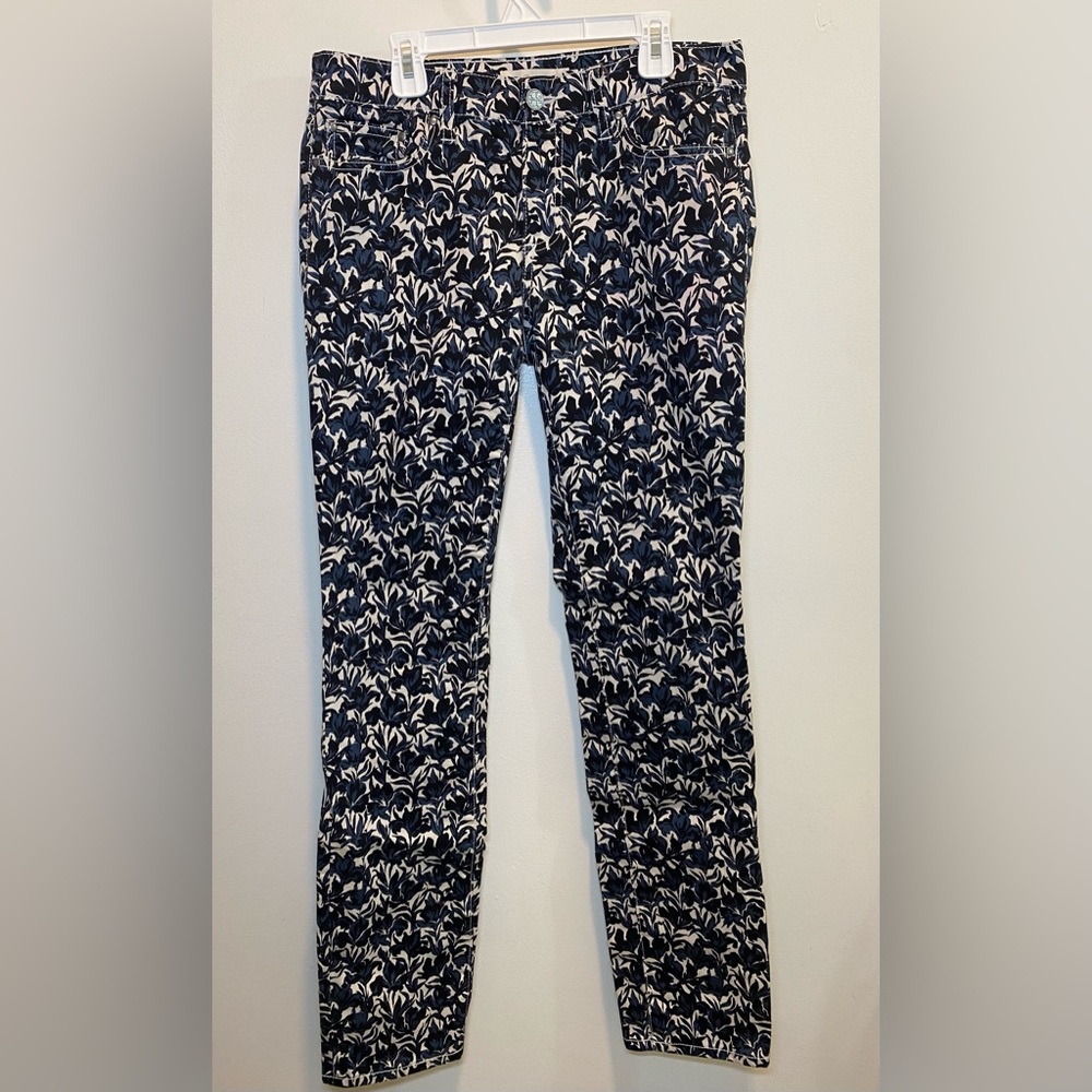 Tory Burch Jeans- Black and Blue Floral Print, Size 27, EUC
